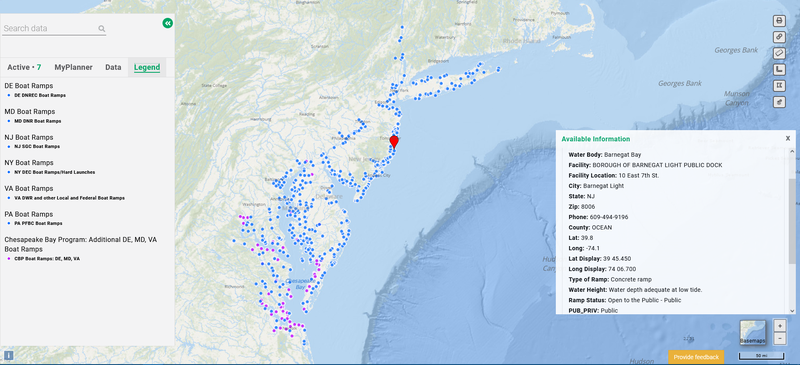 A map of the Mid-Atlantic&#x27;s public boat ramps.