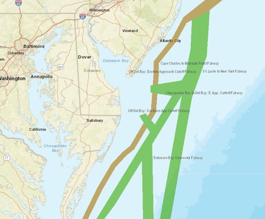 Map Shows Potential Atlantic Coast Shipping Safety Fairways Proposed by Coast Guard