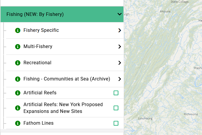A screen clipping showing the position of the new Fishing theme in the Portal's data list