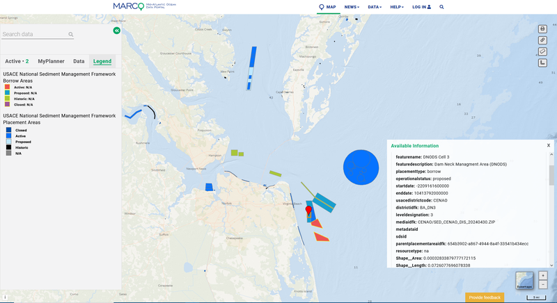 View USACE Borrow and Placement Areas on Portal